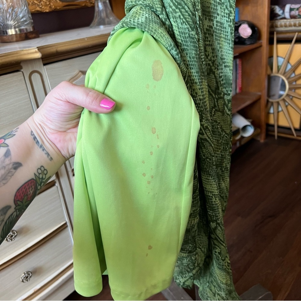 Y2K Vintage Betsey Johnson New York Snake Print Neon Green Dress Small Petite - Picture 6 of 14